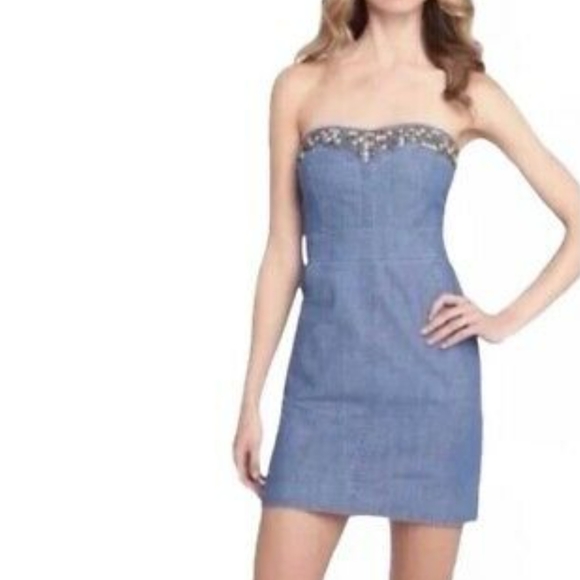 Free People Dresses & Skirts - We the Free Denim Chambray strapless studded mini dress size 8 NEW